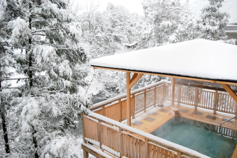 雪景色、露天風呂