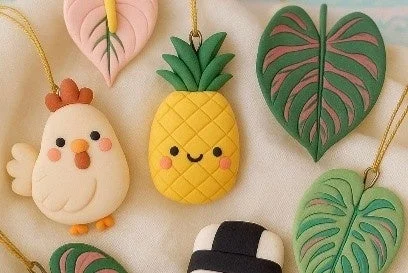 粘土で作られた可愛らしいチャームのコレクション