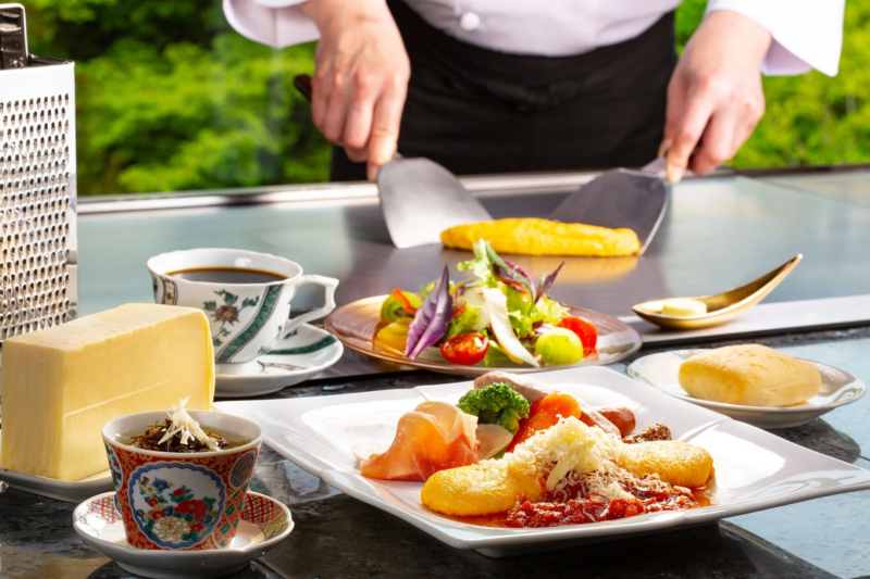 鉄板焼きの朝食