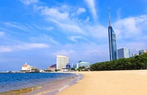 福岡の海岸線と都市