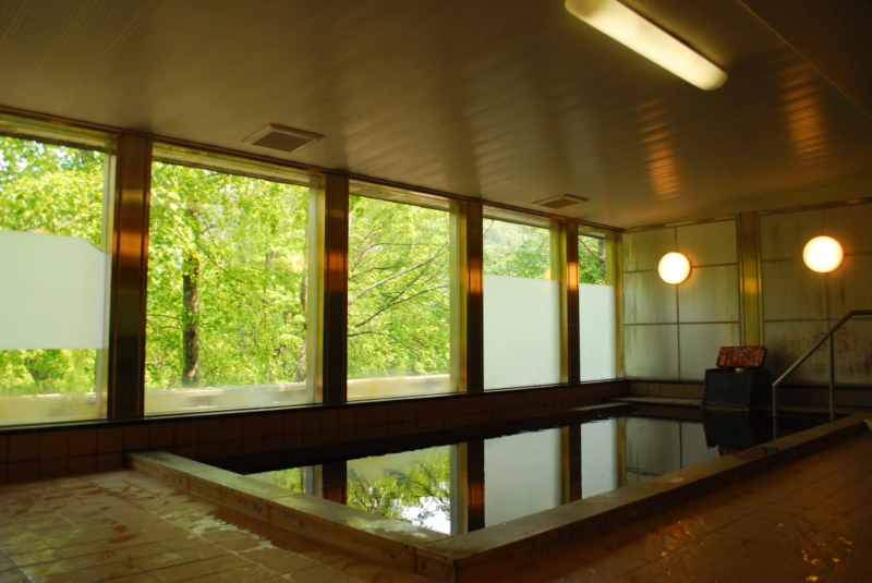 緑豊かな森林を望む広々とした温泉の内湯